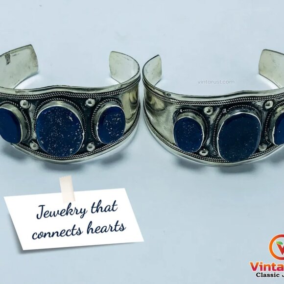 Single Tribal Stones Boho Cuff, Afghan Kuchi Ethnic Bracelet, Handmade Cuff - Picture 2 of 6